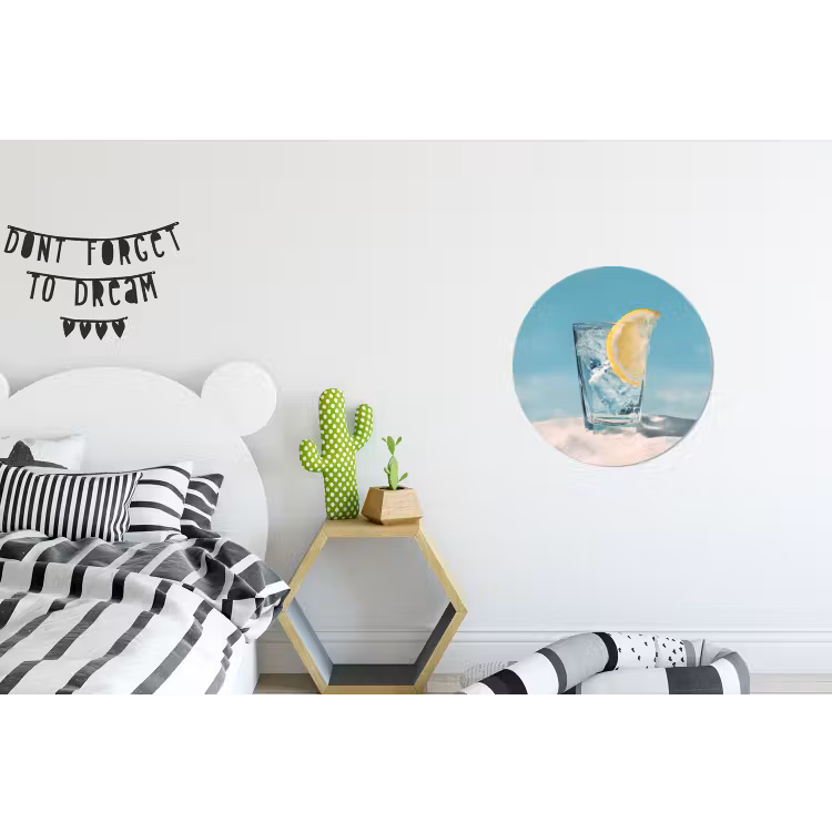 Glas - ijsblokjes - Citroen Wandcirkel aluminium klein -kinderkamer