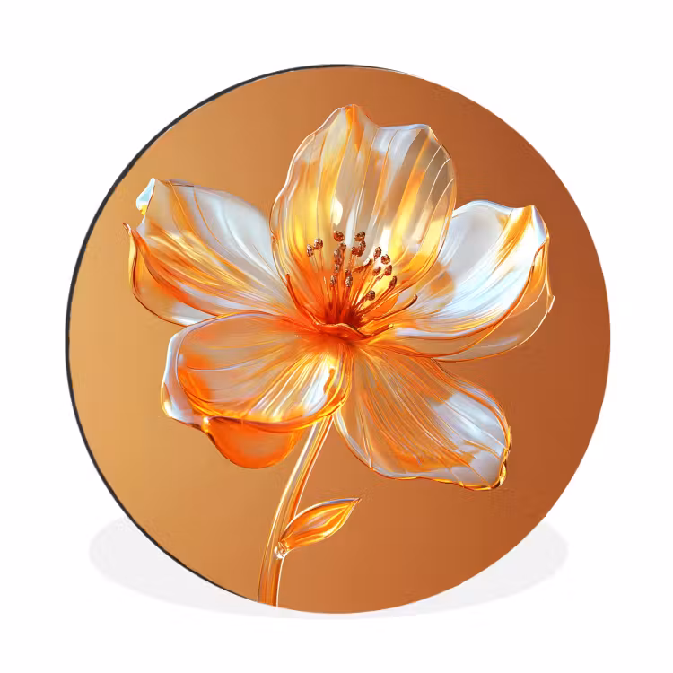 Glazen - Bloem - Oranje Wandcirkel aluminium klein -3d