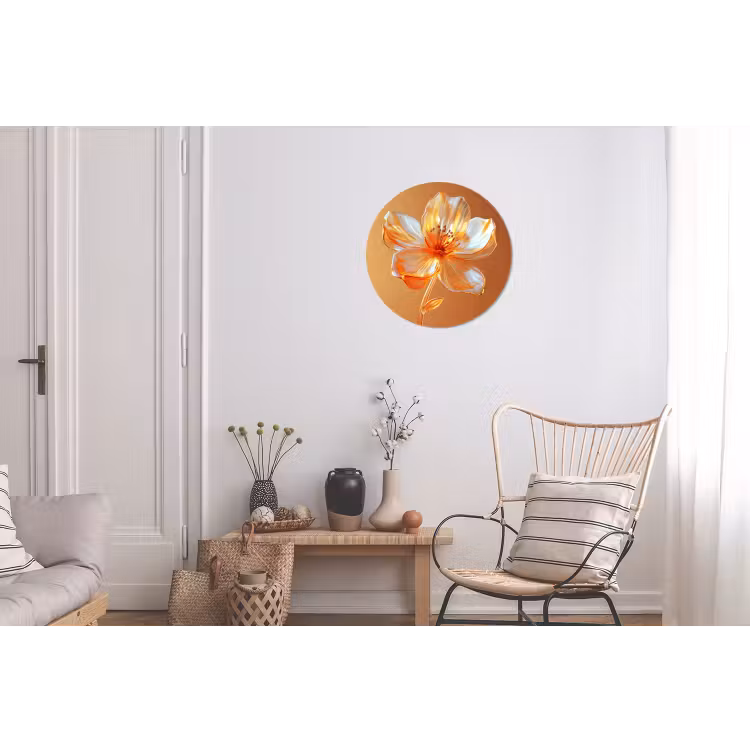 Glazen - Bloem - Oranje Wandcirkel aluminium klein -woonkamer