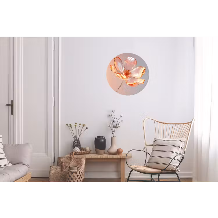 Glazen - Bloem - Roze Wandcirkel aluminium klein -woonkamer
