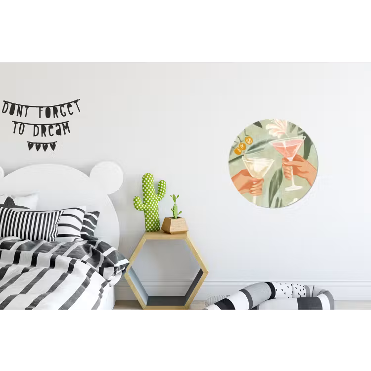 Glazen - Proosten - Bladeren - Groen Wandcirkel aluminium klein -kinderkamer