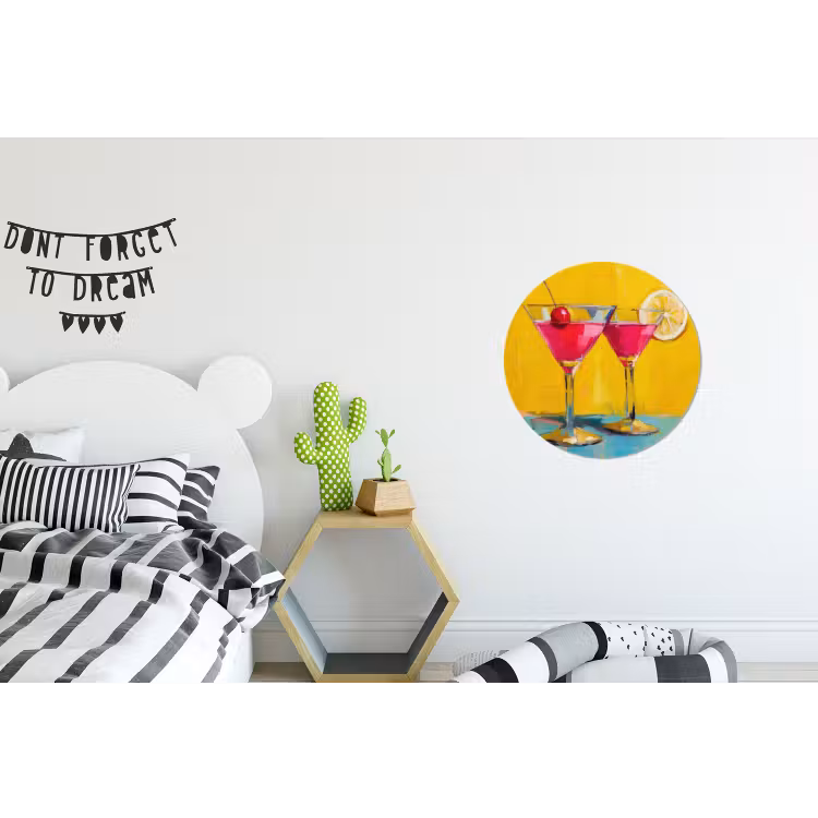 Glazen - Cocktail - Citroen - Kers Wandcirkel aluminium klein -kinderkamer