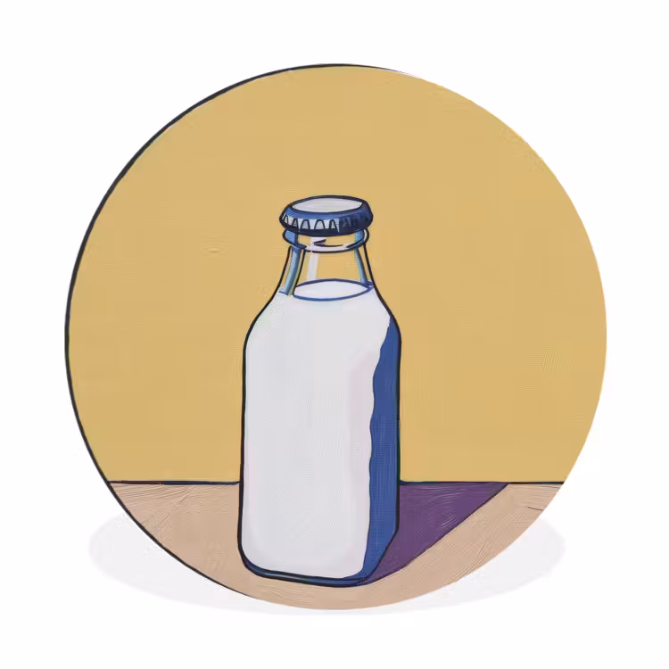 Glazen - Fles - Illustratie - Melk Wandcirkel aluminium klein -3d