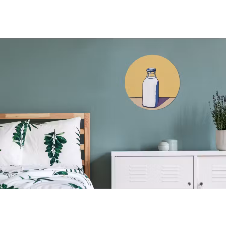 Glazen - Fles - Illustratie - Melk Wandcirkel aluminium klein -slaapkamer