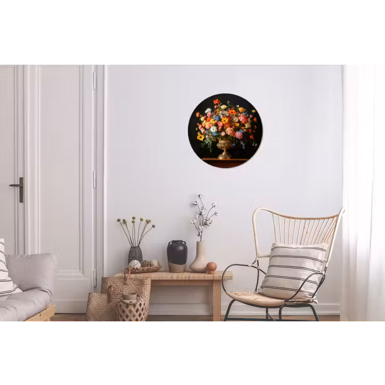 Goud - Bloemen - Kleuren - Vaas Wandcirkel aluminium klein -woonkamer