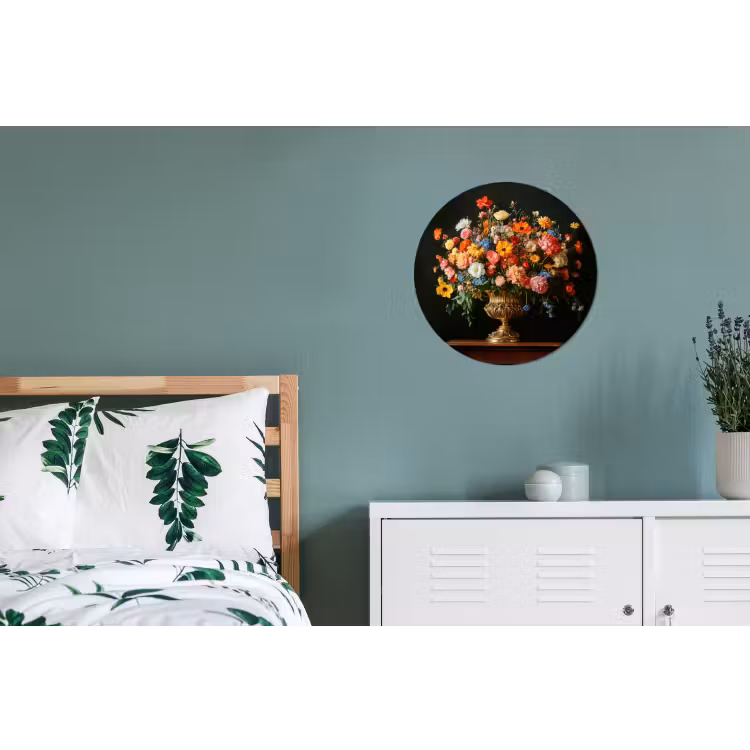 Goud - Bloemen - Kleuren - Vaas Wandcirkel aluminium klein -slaapkamer