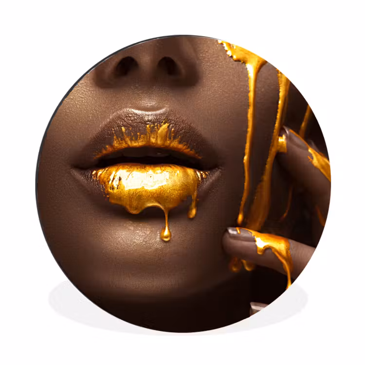 Goud - Vrouw - Verf - Lippen - Luxe Wandcirkel aluminium klein -3d