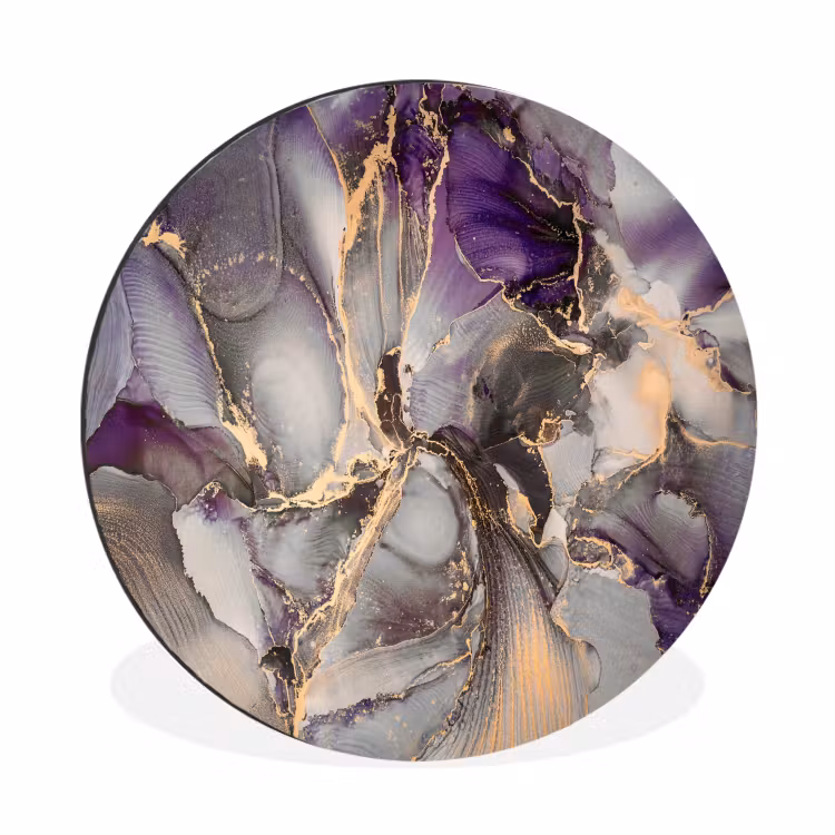 Goud - Paars - Marmer Wandcirkel aluminium klein -3d