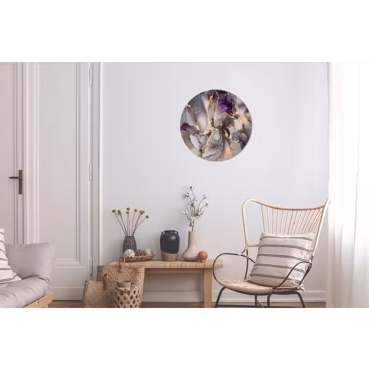 Goud - Paars - Marmer Wandcirkel aluminium klein -woonkamer