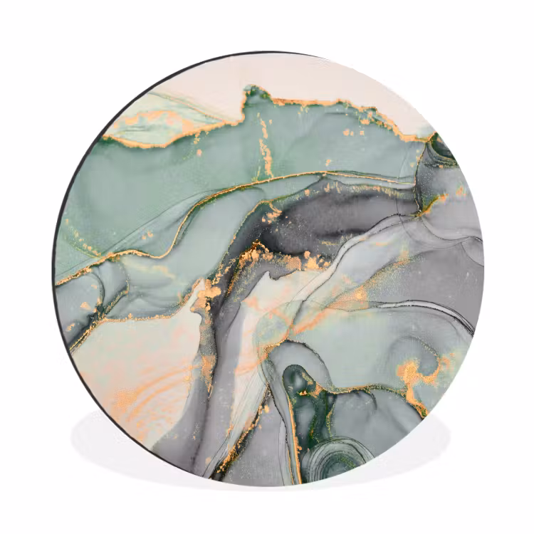 Goud - Marmer - Groen - luxe - Glitter - Marmerlook Wandcirkel aluminium klein -3d
