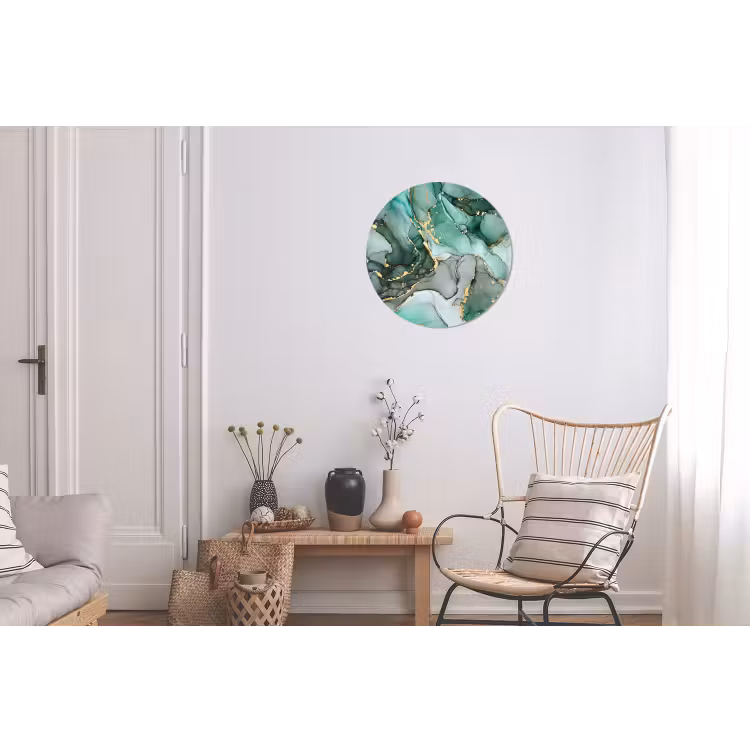 Goud - Marmer - Groen - Luxe - Marmerlook - Grijs Wandcirkel aluminium klein -woonkamer