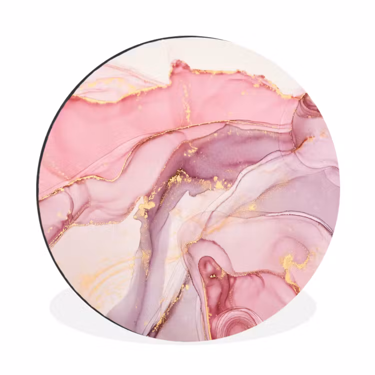 Goud - Marmer - Roze Wandcirkel aluminium klein -3d