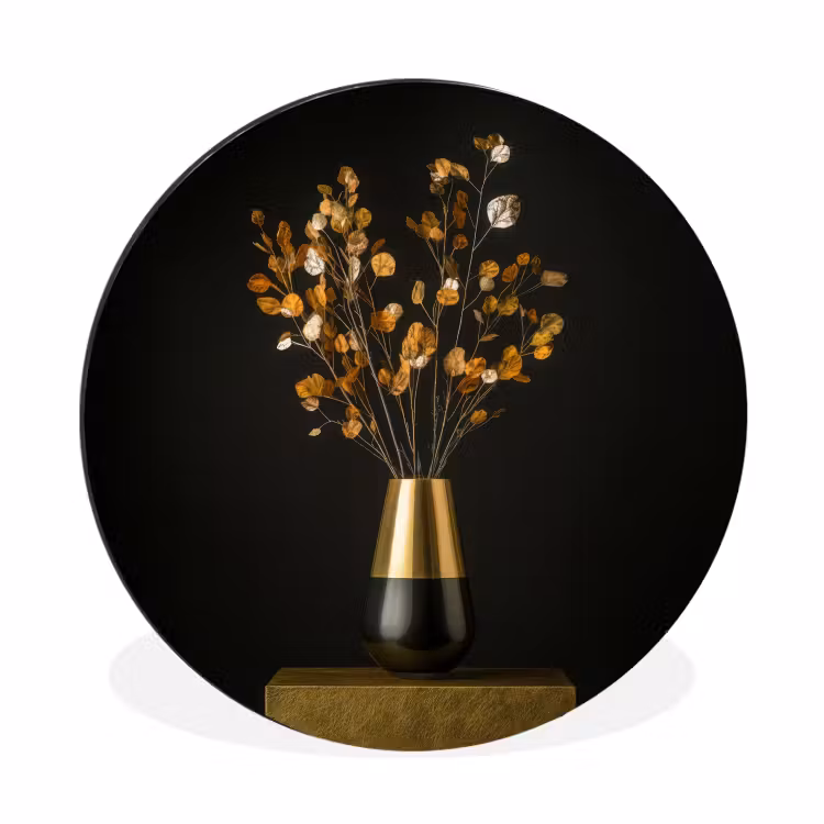 Goudbruine - Bladeren - Vaas - Herfstachtig Wandcirkel aluminium klein -3d