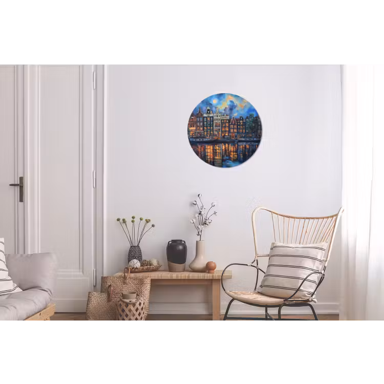 Grachten Amsterdam - Huizen - Stad - Kleurrijk Wandcirkel aluminium klein -woonkamer