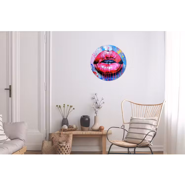 Graffiti - Lippen - Felroze - Geschilderd Wandcirkel aluminium klein -woonkamer