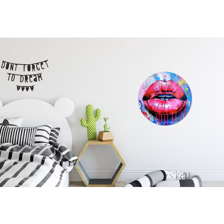 Graffiti - Lippen - Felroze - Geschilderd Wandcirkel aluminium klein -kinderkamer
