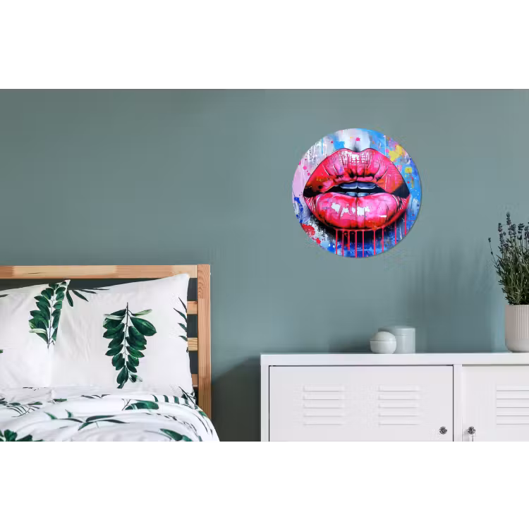 Graffiti - Lippen - Felroze - Geschilderd Wandcirkel aluminium klein -slaapkamer