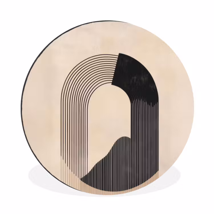 Grafisch gebogen motief - Beige Wandcirkel aluminium klein -3d