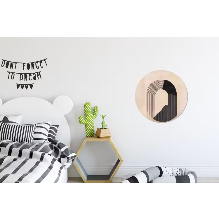 Grafisch gebogen motief - Beige Wandcirkel aluminium klein -kinderkamer