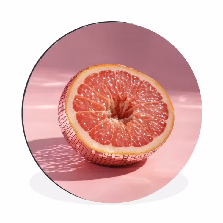 Grapefruit - Roze - Disco - Shiny Wandcirkel aluminium klein -3d