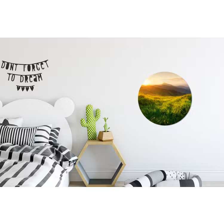 Gras - Heuvels - Zon - Natuur Wandcirkel aluminium klein -kinderkamer