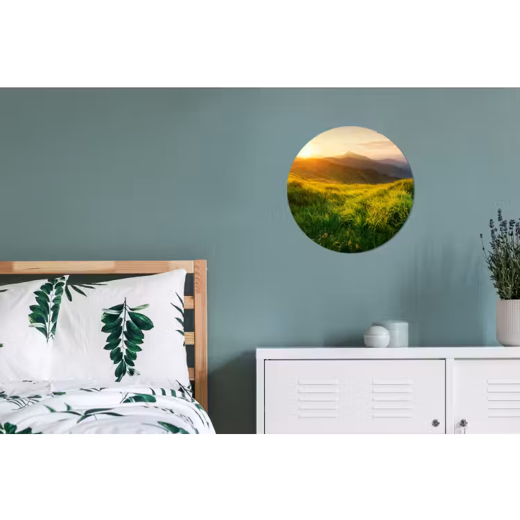 Gras - Heuvels - Zon - Natuur Wandcirkel aluminium klein -slaapkamer