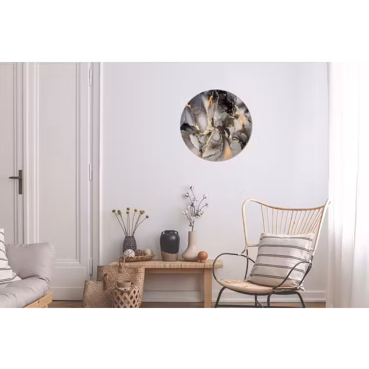 Grijs - Luxe - Goud - Marmer Wandcirkel aluminium klein -woonkamer