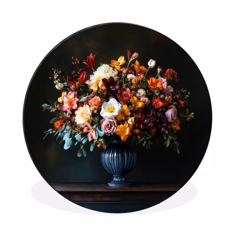 Groot - Bloemen - Vaas - Boeket Wandcirkel aluminium klein -3d