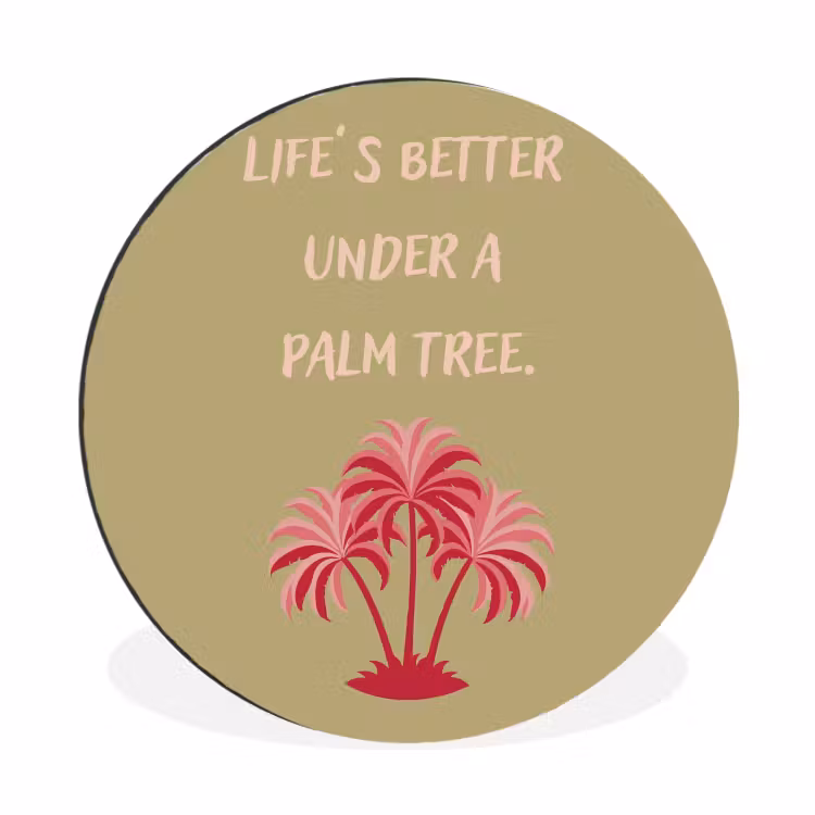 Groen - Zomer - Quote - Palmboom Wandcirkel aluminium klein -3d