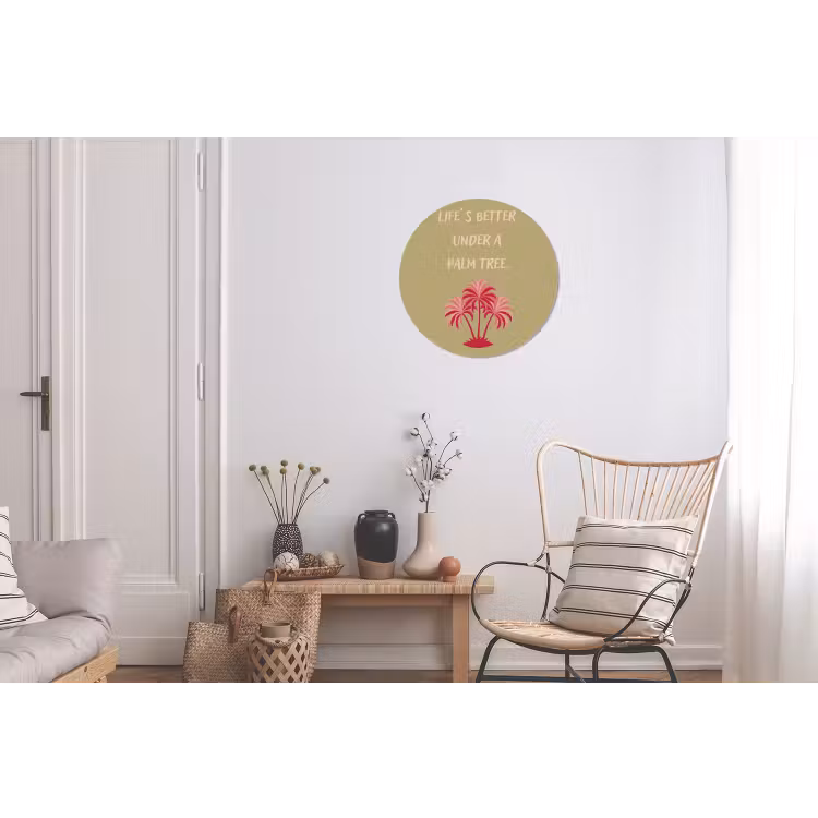 Groen - Zomer - Quote - Palmboom Wandcirkel aluminium klein -woonkamer