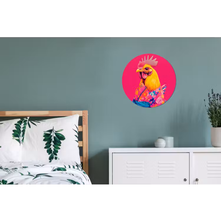 Haan - Kleurrijk - Kimono - Roze Wandcirkel aluminium klein -slaapkamer