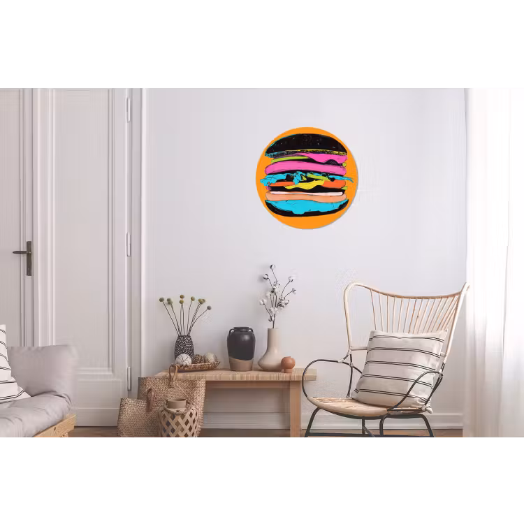 Hamburger - Kleurrijk - Speels Wandcirkel aluminium klein -woonkamer