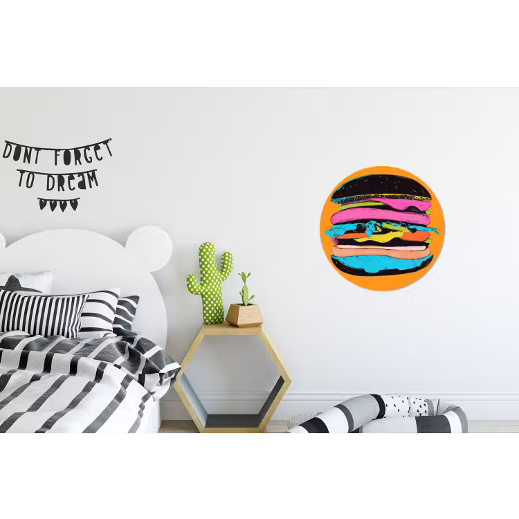 Hamburger - Kleurrijk - Speels Wandcirkel aluminium klein -kinderkamer