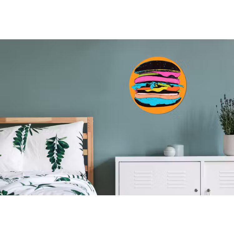 Hamburger - Kleurrijk - Speels Wandcirkel aluminium klein -slaapkamer