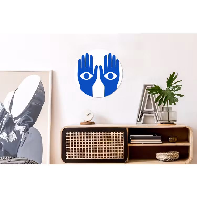 Handen - Twee - Ogen - Blauw Wandcirkel aluminium klein -kantoor