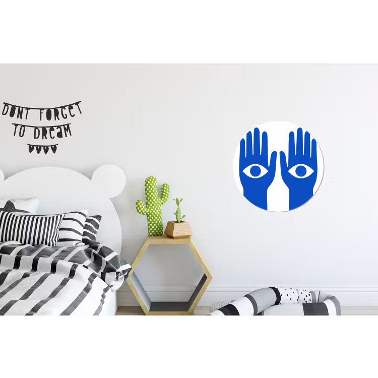 Handen - Twee - Ogen - Blauw Wandcirkel aluminium klein -kinderkamer