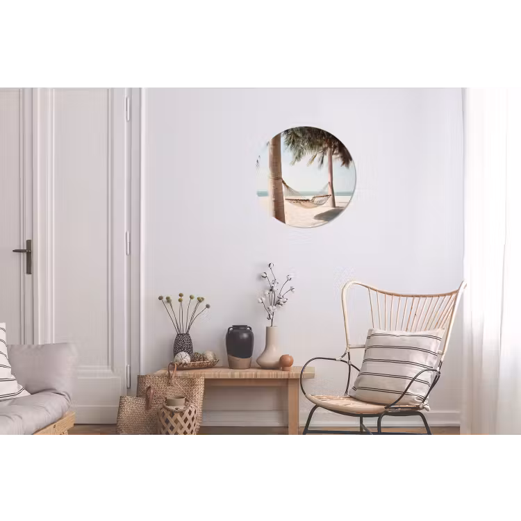 Hangmat - Palmbomen - Strand - Zee Wandcirkel aluminium klein -woonkamer