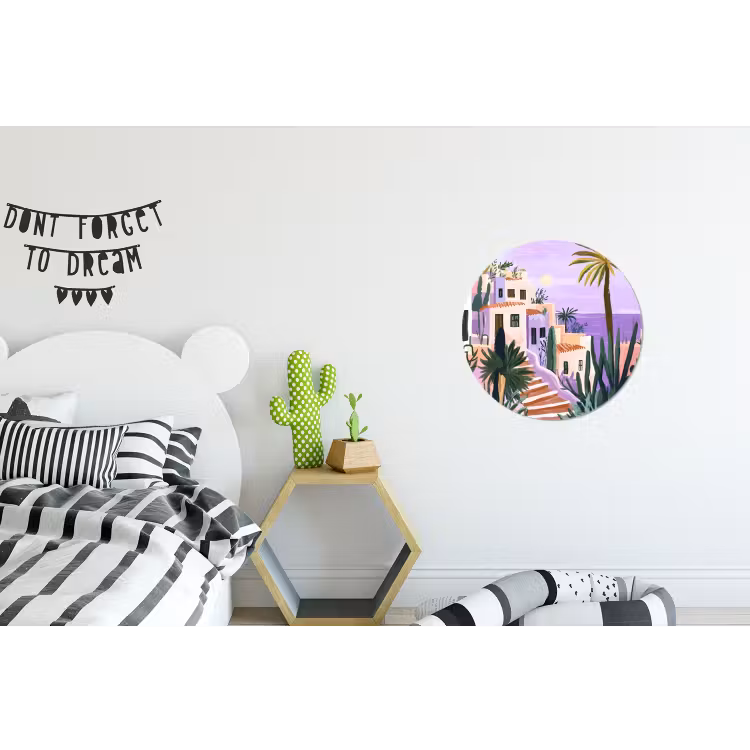 Huizen - Minimalistisch - Palmbomen - Kust Wandcirkel aluminium klein -kinderkamer