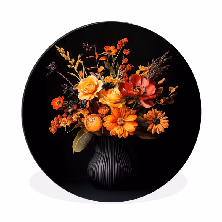 Herfst - Boeket - Oranje Wandcirkel aluminium klein -3d