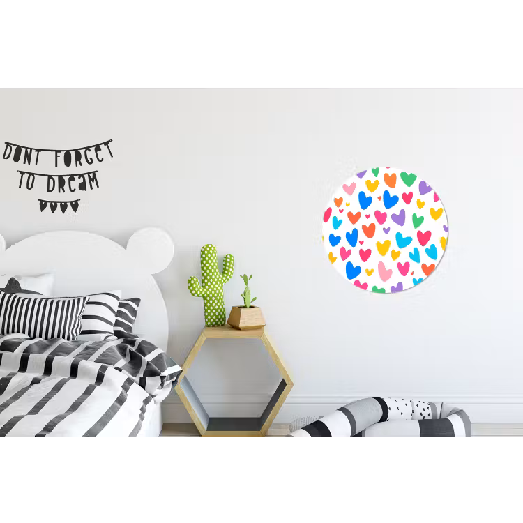 Hartjes - Kleurrijk - Patroon - Levendig Wandcirkel aluminium klein -kinderkamer
