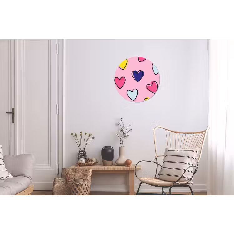 Hartjes - Valentijn - Patroon - Kleurrijk Wandcirkel aluminium klein -woonkamer