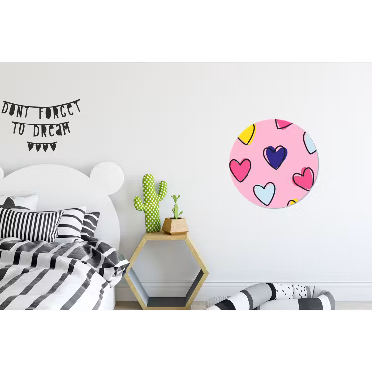 Hartjes - Valentijn - Patroon - Kleurrijk Wandcirkel aluminium klein -kinderkamer