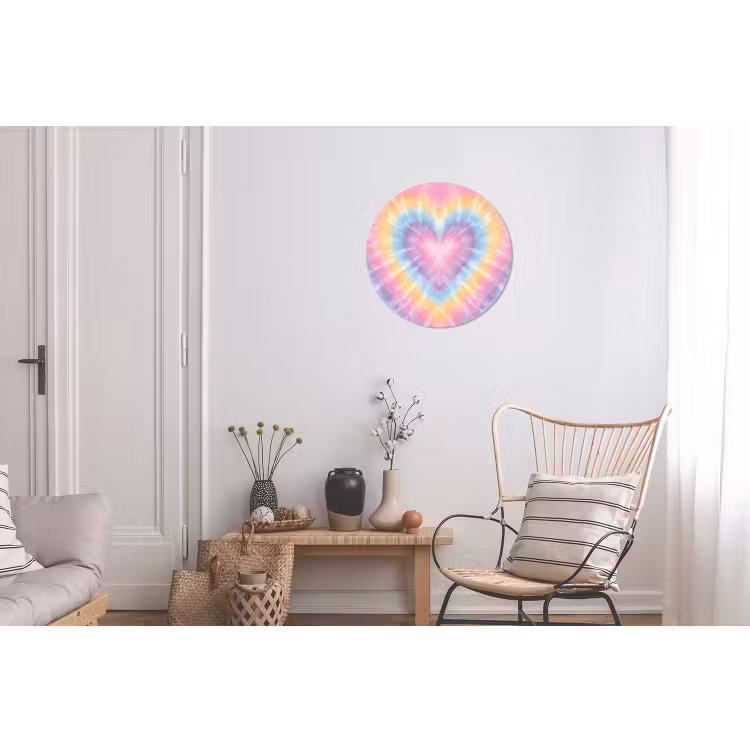 Hartvorm - Pastelkleuren - Tie Dye Wandcirkel aluminium klein -woonkamer