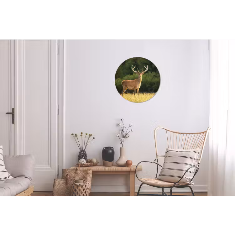 Hert - Gewei - Gras - Natuur - Dieren - Groen Wandcirkel aluminium klein -woonkamer