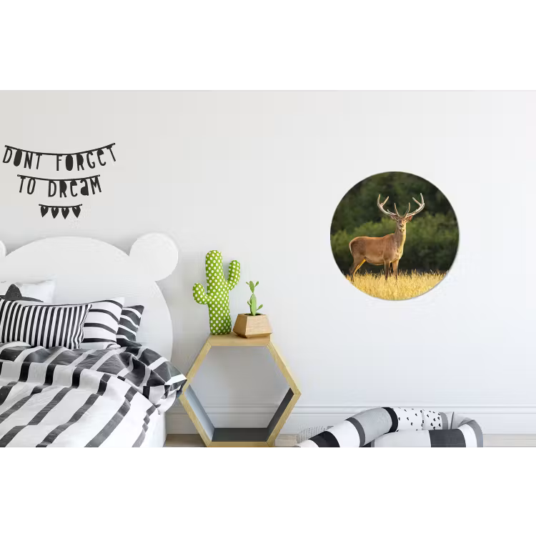 Hert - Gewei - Gras - Natuur - Dieren - Groen Wandcirkel aluminium klein -kinderkamer