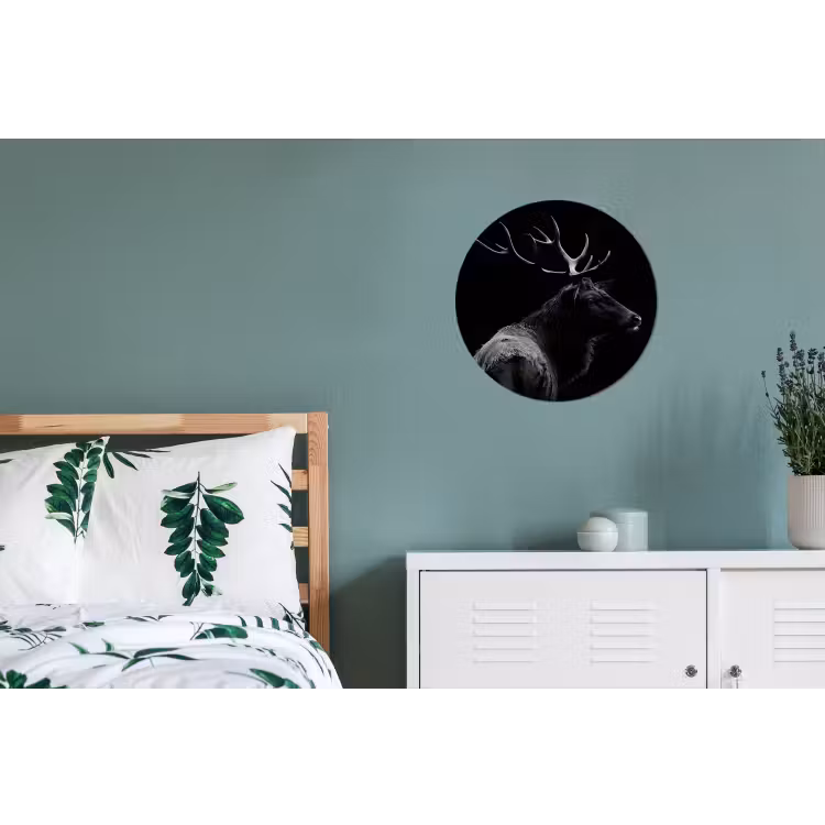 Hert - Zwart - Portret - Gewei - Dieren Wandcirkel aluminium klein -slaapkamer
