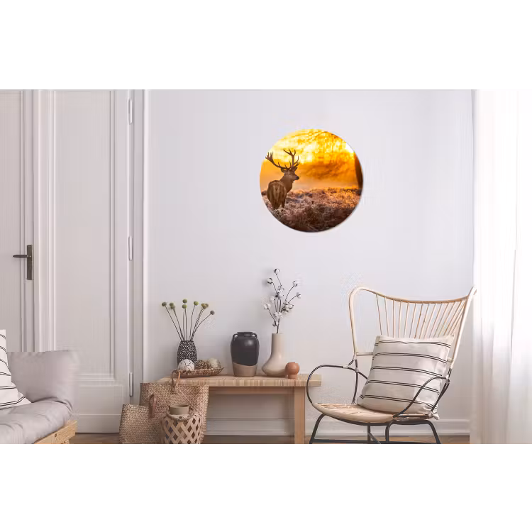 Hert - Dieren - Zonsondergang - Winter - Heide - Natuur Wandcirkel aluminium klein -woonkamer