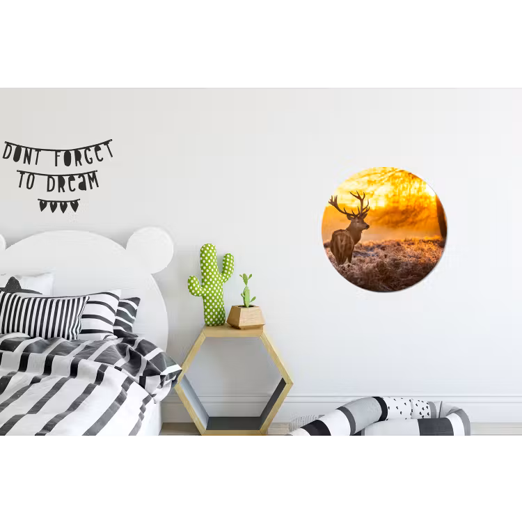 Hert - Dieren - Zonsondergang - Winter - Heide - Natuur Wandcirkel aluminium klein -kinderkamer