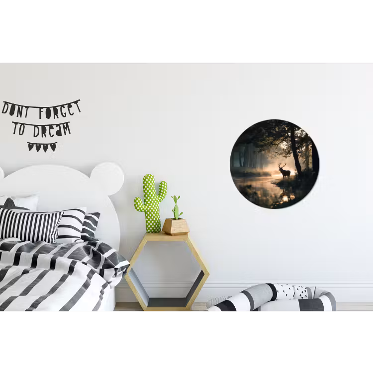 Hert - Bosbeek - Mystiek Wandcirkel aluminium klein -kinderkamer