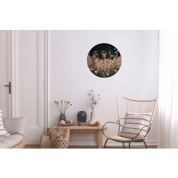 Hert - Wilde bloemen - Bos Wandcirkel aluminium klein -woonkamer